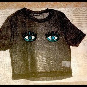 Black Sparkle Sheer Top w/Blue Sequence Eyes